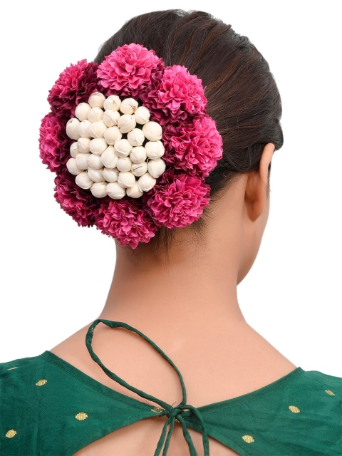 

Silvermerc Designs Women White & Pink Mogra Bridal Hair Juda Bun Cover