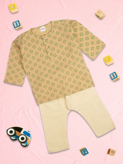 

MeeMee Boys Beige Printed Regular Pure Cotton Kurta with Pyjamas