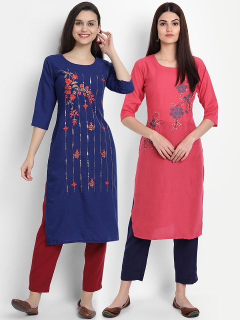 

7Threads Women Multicoloured Floral Dyed Flared Sleeves Thread Work Kurta, Multi