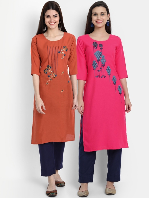 

7Threads Woman Pack of 2 Multicoloured Embroidered Kurta, Multi