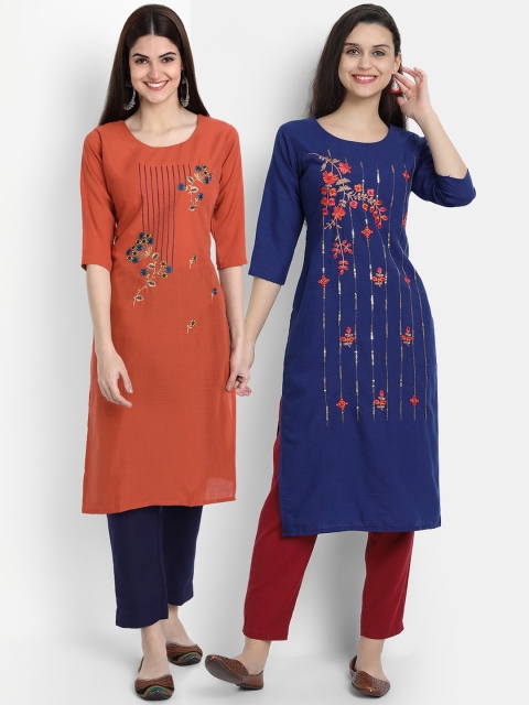 

7Threads Women Pack of 2 Thread Work Kurta, Rust