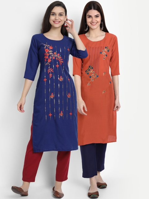 

7Threads Women Multicoloured Floral Dyed Flared Sleeves Thread Work Kurta, Multi
