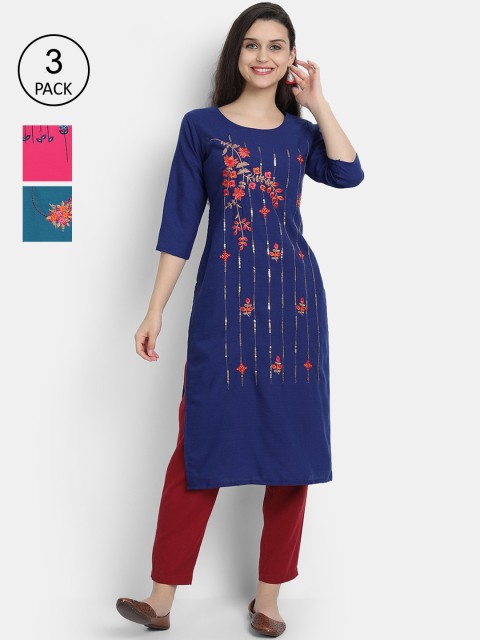 

7Threads Women Multicoloured Floral Embroidered Flared Sleeves Thread Work Kurta, Multi