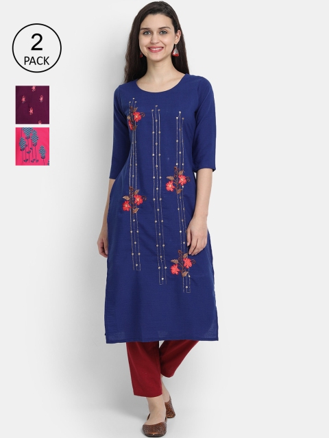 

7Threads Women Pack Of 3 Multicoloured Floral Embroidered Kurta, Multi