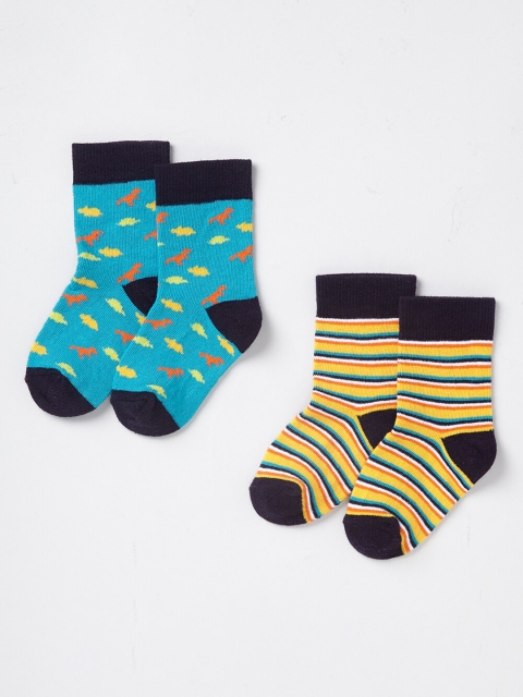 

Ed-a-Mamma Boys Pack Of 2 Patterned Pure Cotton Above Ankle-Length Socks, Teal