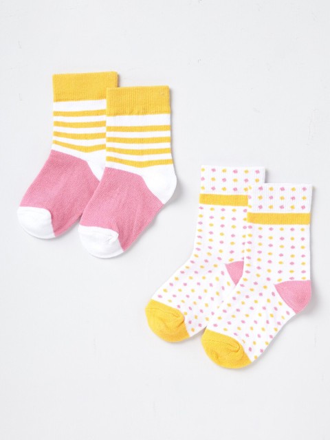 

Ed-a-Mamma Girls Pack of 2 Yellow & Pink Above Ankle Length Cotton Socks
