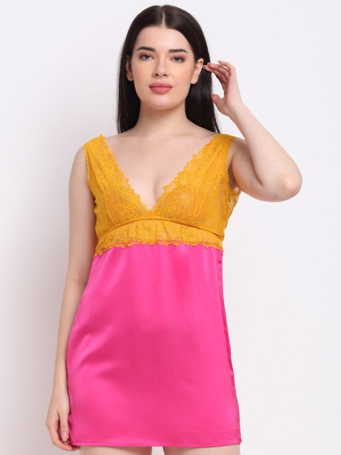 

EROTISSCH Pink & Yellow Satin Baby Doll