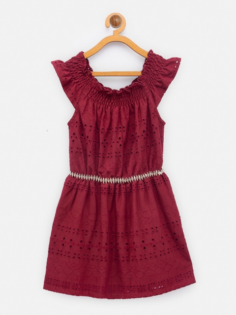 

NYNSH Maroon A-Line Schiffli Dress