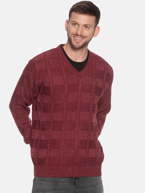 

VENITIAN Men Maroon Checked Pullover Acrylic Sweater