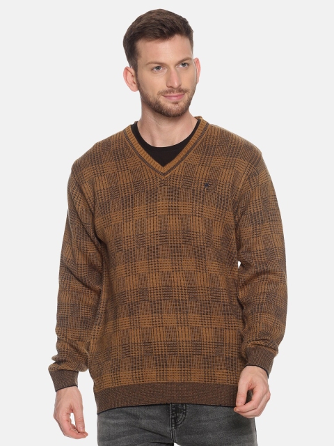 

VENITIAN Men Mustard & Brown Checked Acrylic Pullover