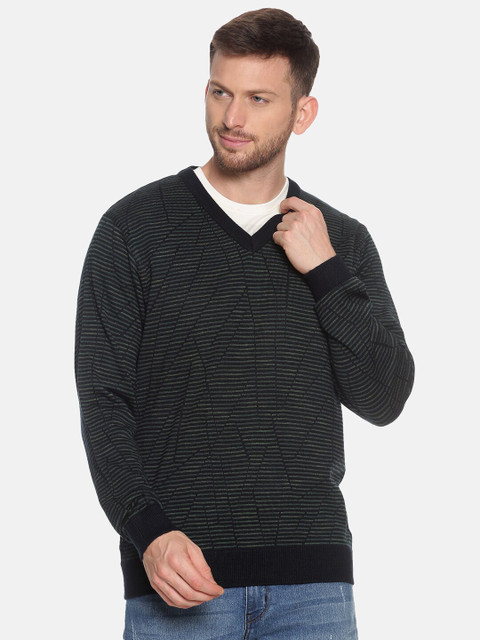 

VENITIAN Men Navy Blue Striped Pullover