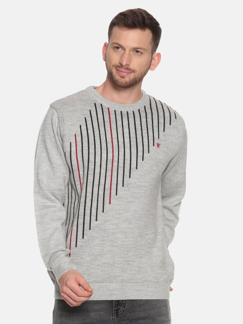 

VENITIAN Men Grey & Black Striped Pullover