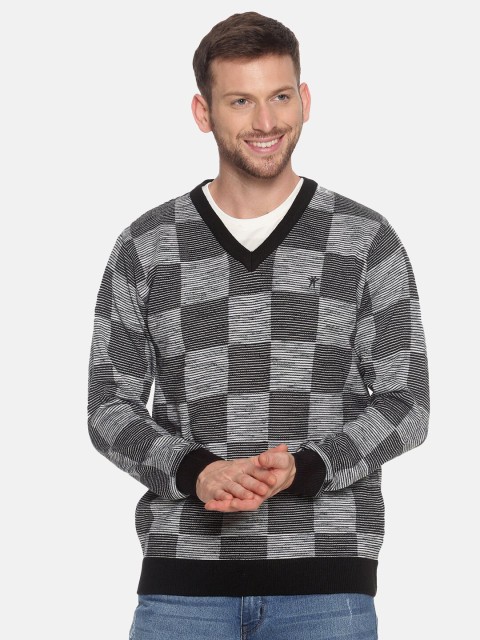 

VENITIAN Men Black & Grey Checked Pullover Sweater