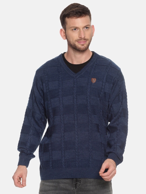 

VENITIAN Men Blue Self Design Pullover