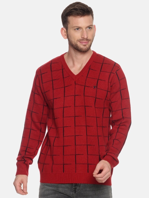 

VENITIAN Men Red & Black Checked Pullover