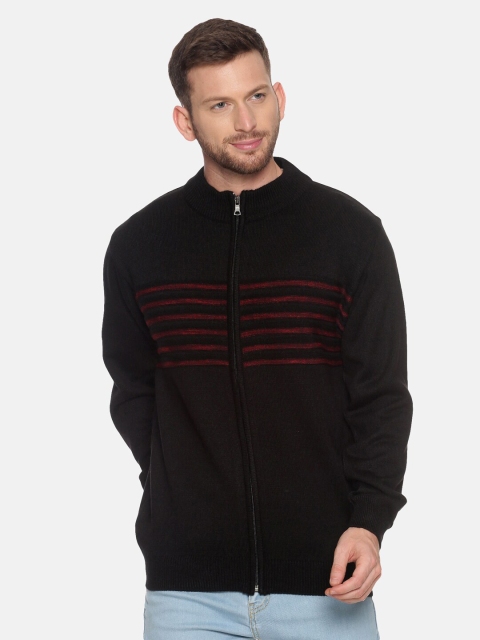 

VENITIAN Men Black Knitted Front Open Sweater