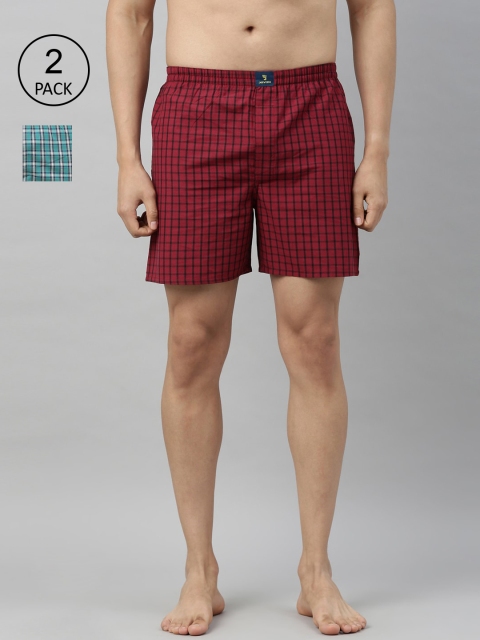 

Joven Men Pack Of 2 Checked Pure Cotton Boxers JB2CV015, Red