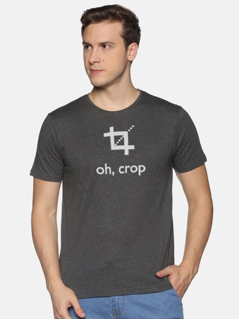 

MASH UNLIMITED Men Charcoal & White Typography Printed Cotton Slim Fit T-shirt