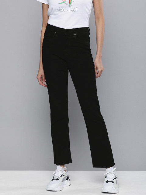 

HERE&NOW Women Black Bootcut High-Rise Stretchable Jeans