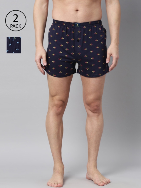

Joven Men Pack Of 2 Printed Pure Cotton Boxers JB2KV-DPFL, Navy blue