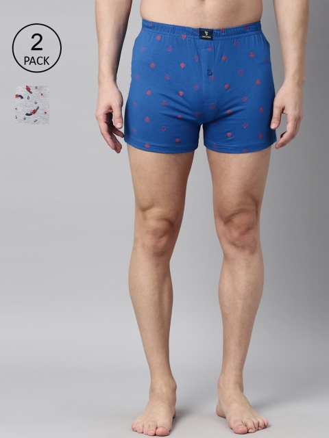 

Joven Men Pack Of 2 Printed Pure Cotton Boxers JB2KV-DTGN, Blue