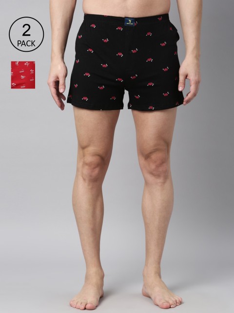 

Joven Men Pack Of 2 Red & Black Printed Pure Cotton Boxers