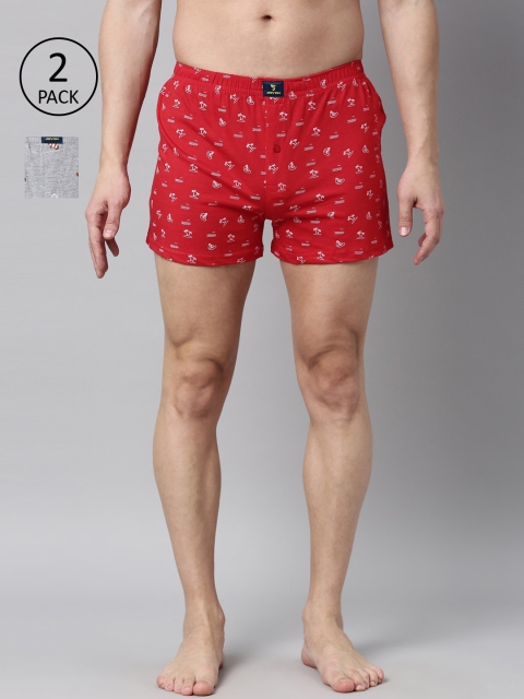 

Joven Men Pack of 2 Printed Pure Cotton Boxers JB2KV-GFBC, Red