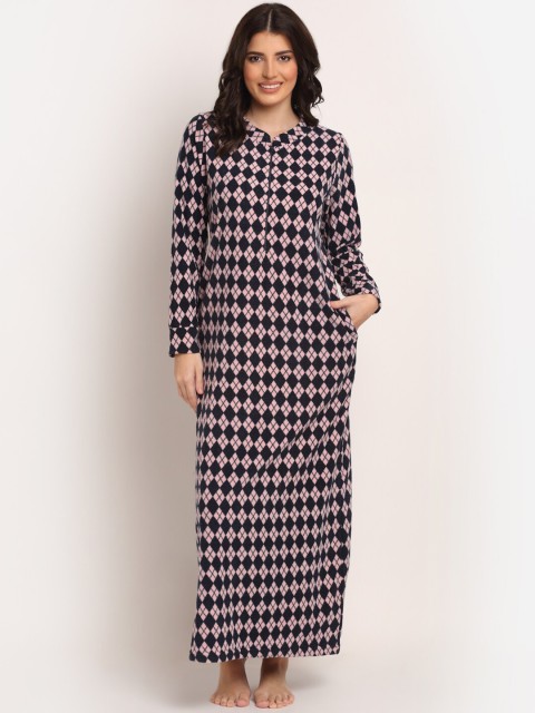 

Kanvin Navy Blue Polar Fleece Printed Maxi Nightdress