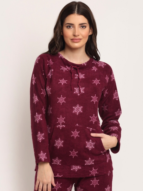 

Kanvin Women Maroon Polar Fleece Snow Flakes Printed Sweatshirt