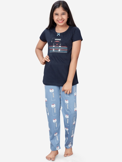 

Charak Girls Navy Blue & Blue Printed Pure Cotton Night Suit