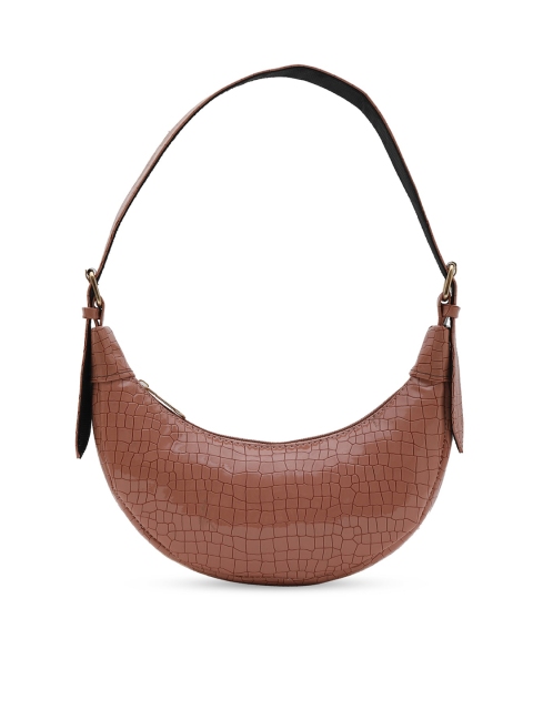 

gaura pakhi Brown Crocodile Textured Half Moon Bag