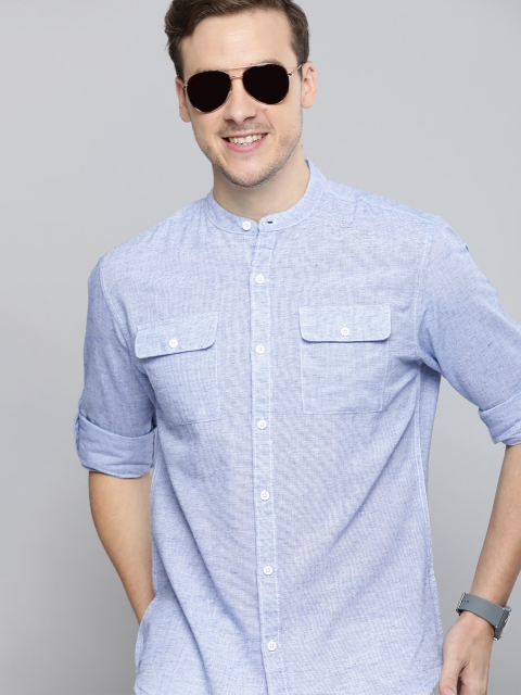 

HERE&NOW Men Blue Textured Slim Fit Casual Shirt