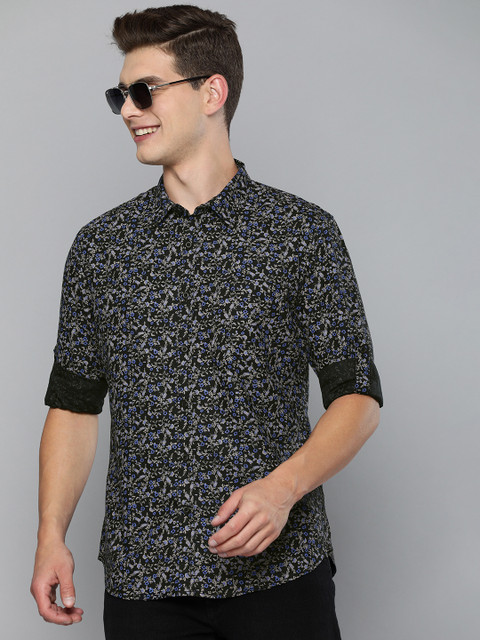 

HERE&NOW Men Black Slim Fit Floral Printed Casual Shirt