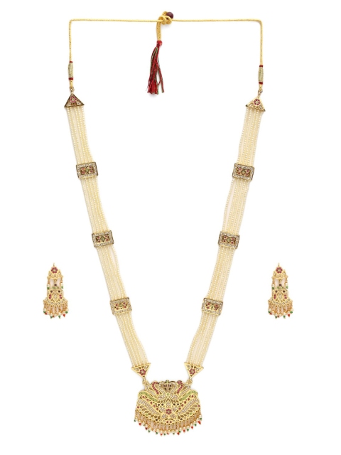 

NEUDIS Gold-Plated White & Pink Kundan Studded & Pearls Beaded Jewellery Set