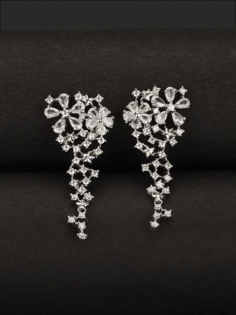 

Studio Voylla Silver-Toned Rhodium-Plated Floral Drop Earrings