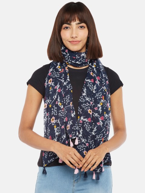 

Honey by Pantaloons Women Navy Blue & Yellow Printed Scarf