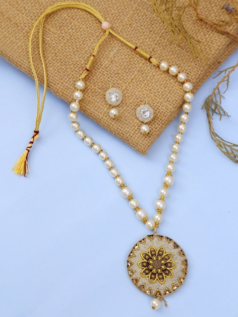 

Crunchy Fashion Woman Gold-Plated & White Pearls-Studded & Beaded Enameled Jewellery Set