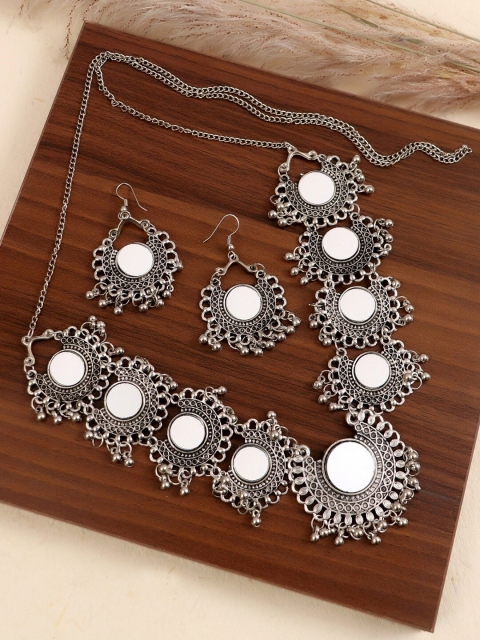 

Crunchy Fashion Oxidised Silver-Plated Mirror Jewellery Set