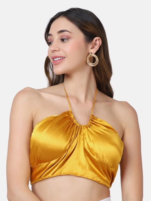 

Da Intimo Gold-Toned Satin Halter Neck Bralette Lightly Padded