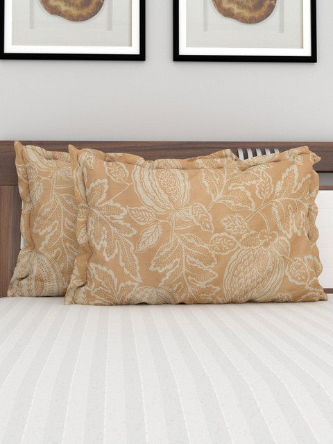 

Home Centre Set Of 2 Beige & White Printed Cotton Pillow Covers