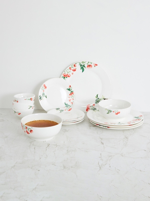 

Home Centre White & Pink 14 Pieces Printed Porcelain Matte Dinner Set