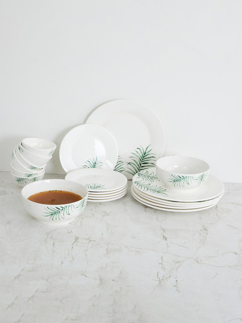 

Home Centre White & Green 20 Pieces Floral Printed Porcelain Glossy Dinner Set