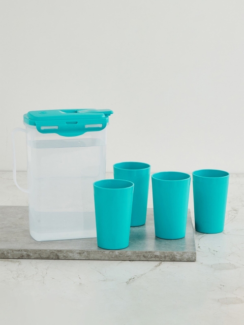 

Home Centre Set of 5 Blue & Transparent Plastic 1 Fridge Jug With 4 Pieces Tumbler