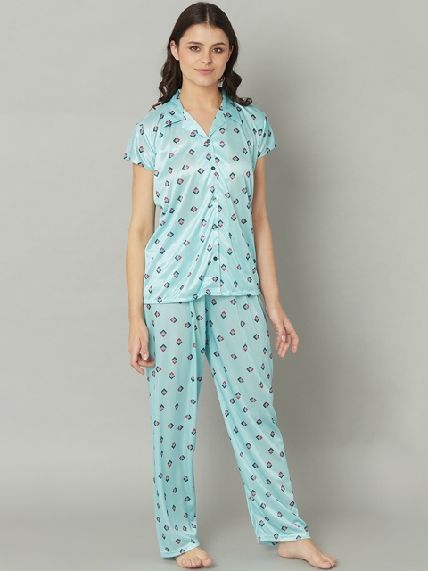 

TRUNDZ Women Blue Printed Night suit