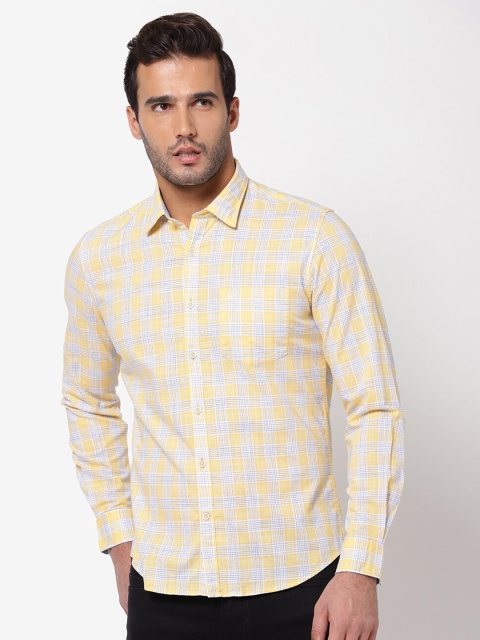

AD By Arvind Men Yellow & White Pure Cotton Checked Casual Shirt