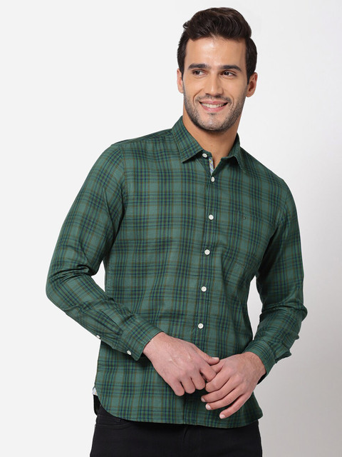 

AD By Arvind Men Green Tartan Checks Opaque Checked Casual Shirt