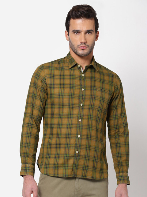 

AD By Arvind Men Khaki Tartan Checks Opaque Checked Pure Cotton Casual Shirt