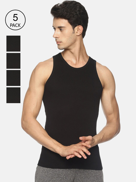 

Soul Space Men Pack Of 5 Black Pure Organic Cotton Custom Fit Basic Vest