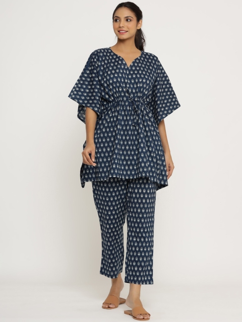 

JISORA Women Blue & White Printed Night suit