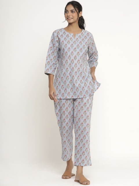 

JISORA Women Grey & Red Printed Night suit